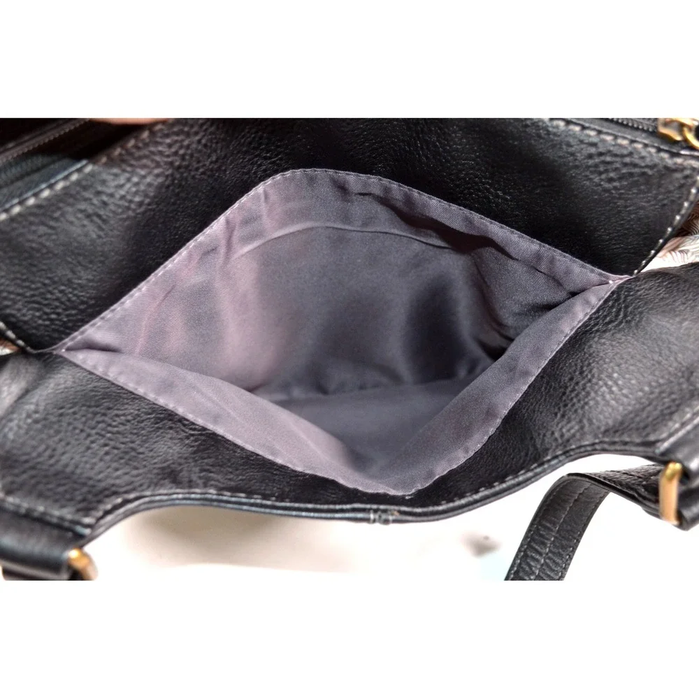 The Sak Black Pebbled Leather Hobo Shoulder Bag Zip Double Handle‎ 3 Section